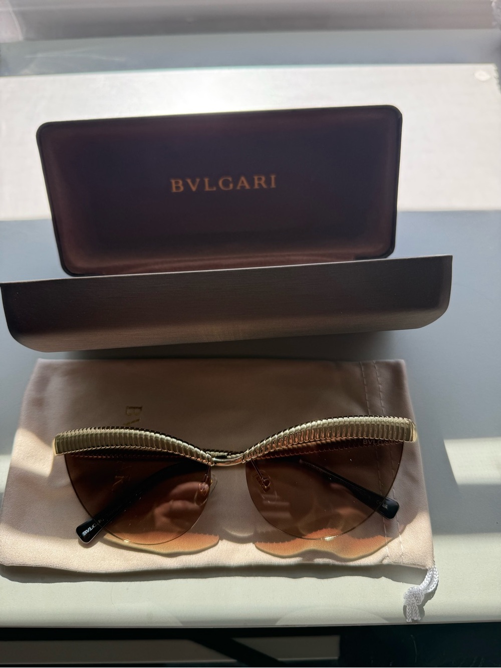 Bvlgari Women's Tubogas Brown Gradient Sunglasses